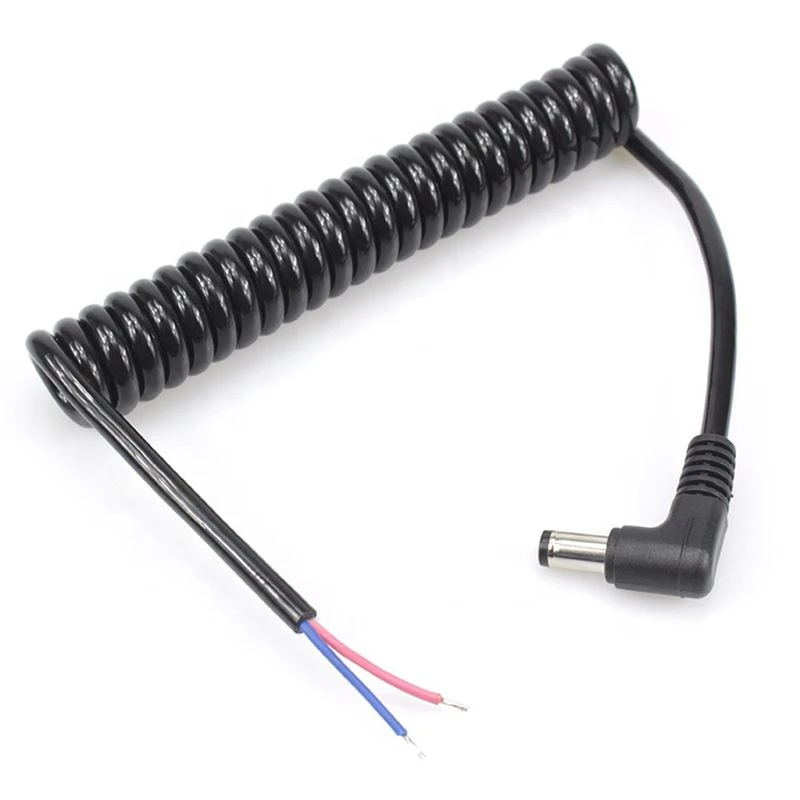 کیمرے کے لیے 90 ڈگری DC5.5x2.1mm مردانہ سرپل کوائلڈ اوپن پاور کیبل
